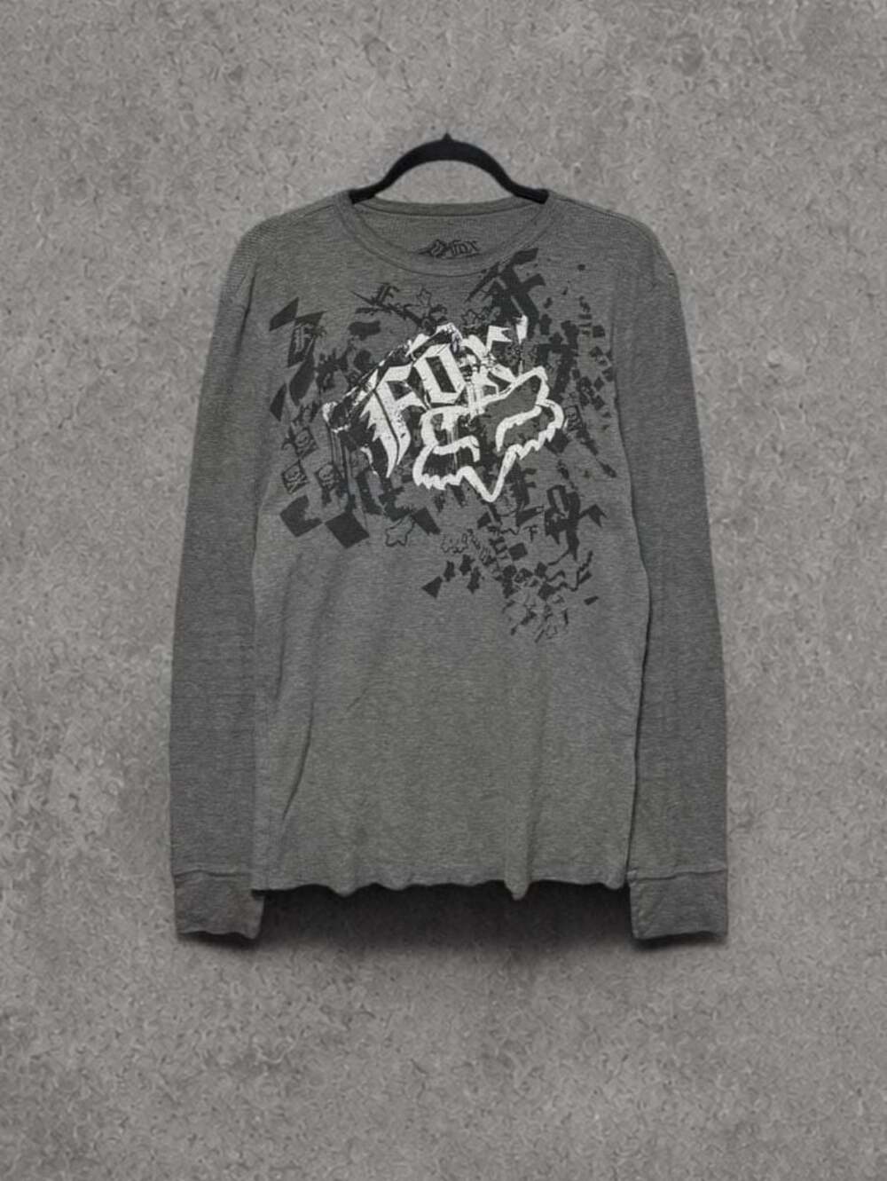 Fox Racing Grey Thermal Long Sleeve Waffle Shirt Y2K Motocross
